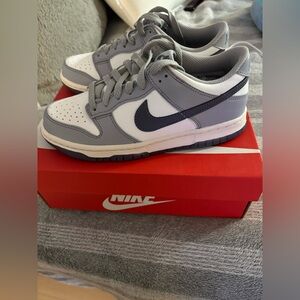 Nike Dunk Low in White, Light Gray and Navy